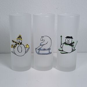 3 Vintage Dartington Designs Frosted Winter Holiday Frosted Highball Glasses